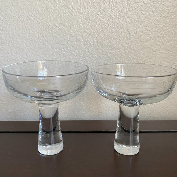 Pier 1 Hand Blown Margarita Glasses Cocktail Barware Thick Stem Glasses Set Of 2